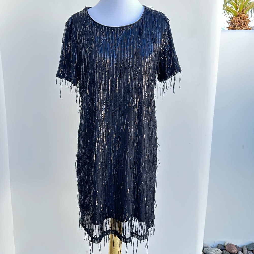 Elegant Black Sequin Fringe Dress